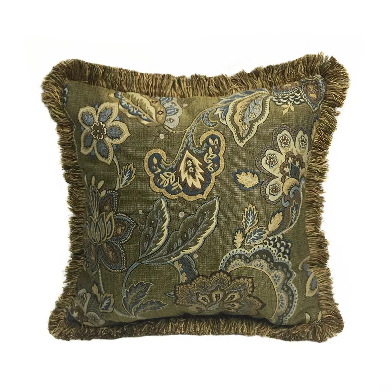 

Luxurious American Vintage Flower Cushion Cover Sofa Chair Designer Home Woven Decorative Square Pillow Case 45 x 45cm 1 Pc Pack