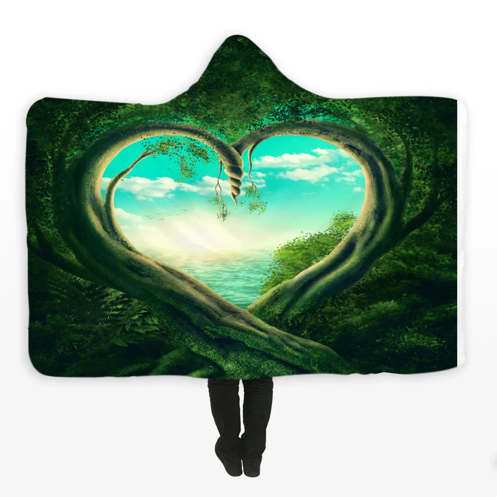 3D Printed Dreamlike landscape Fleece Blanket For Kids Baby Adults Winter Thick chunky Hooded Blankets Sofa Beds Throw