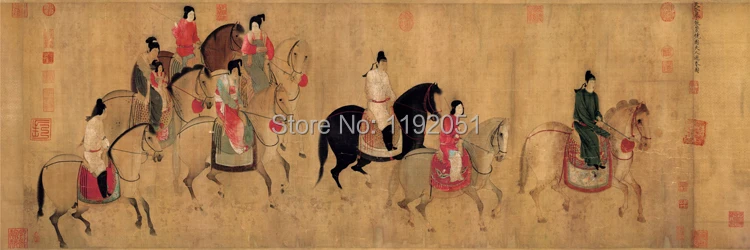 

Chinese traditional painting caligraphy figure picture canvas prints home decor vintage poster art Spring Outing of Tang Court