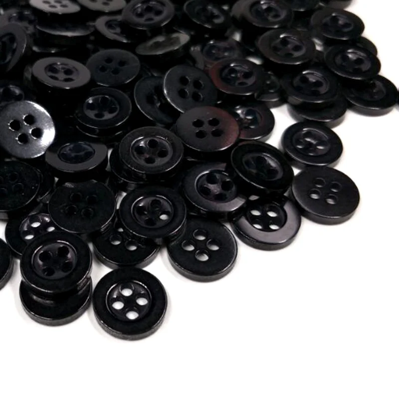 HL 11MM Black Color 4 Holes Flatback Plastic Buttons Shirt  Apparel Sewing Accessories 100/300/500pcs