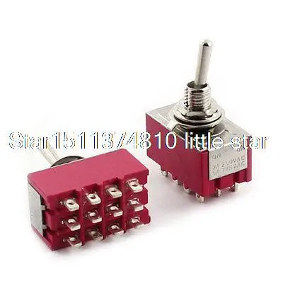 AC 250V 2A 125V 5A ON-ON 2 Position 4PDT 12 Pins Toggle Switch 2Pcs