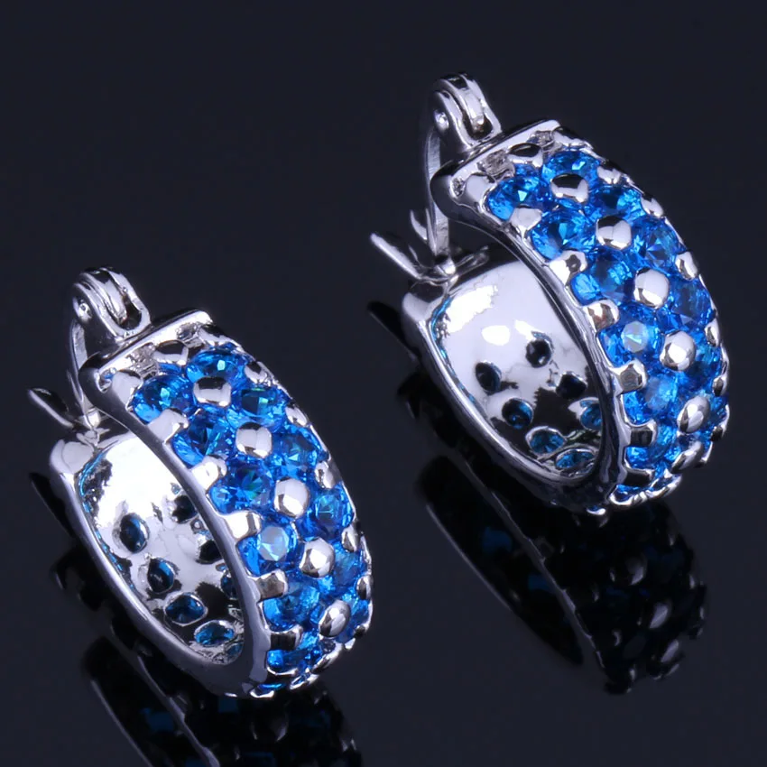 

Angelic Round Blue Cubic Zirconia Silver Plated Clip Hoop Huggie Earrings V0952