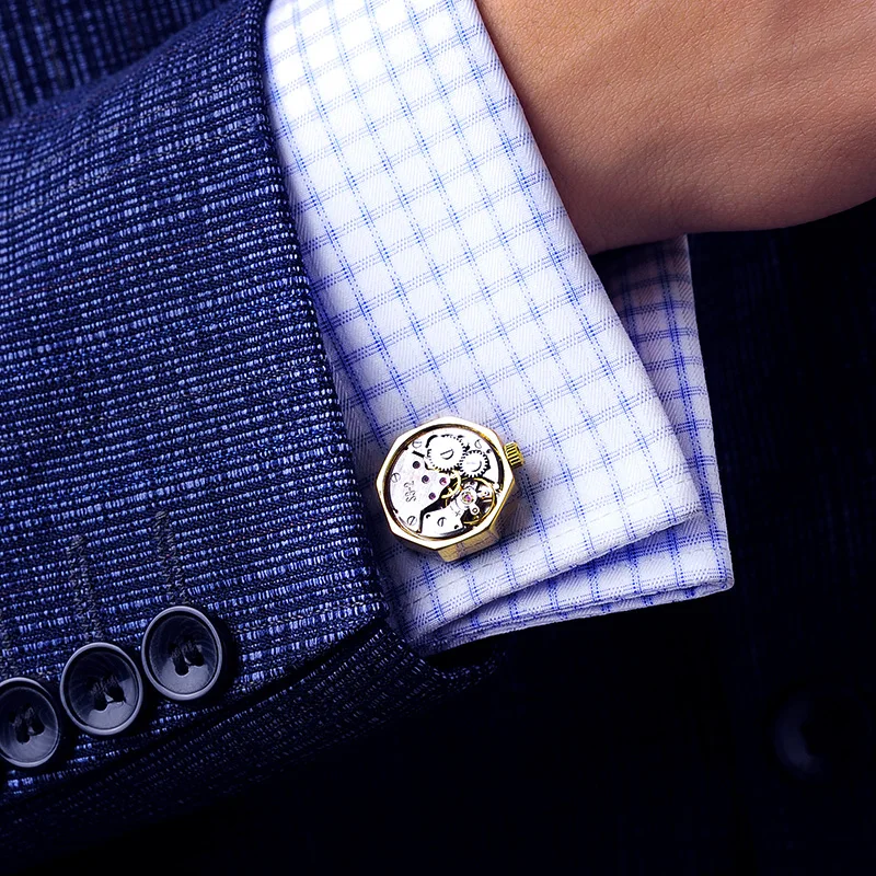 Imagem -04 - Kflk-gold-color Cufflink para Homens Camisa Botão de Punho Relógio Movimento Ligação de Punho Alta Qualidade Jóias para Convidados Marca