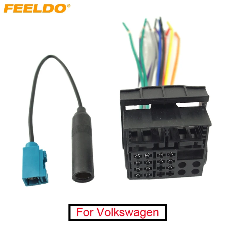 FEELDO 10Set Car Stereo Head Unit Wiring Harness With FRAKA Radio Anatenn Jack For Volkswagen Factory OEM Radio CD