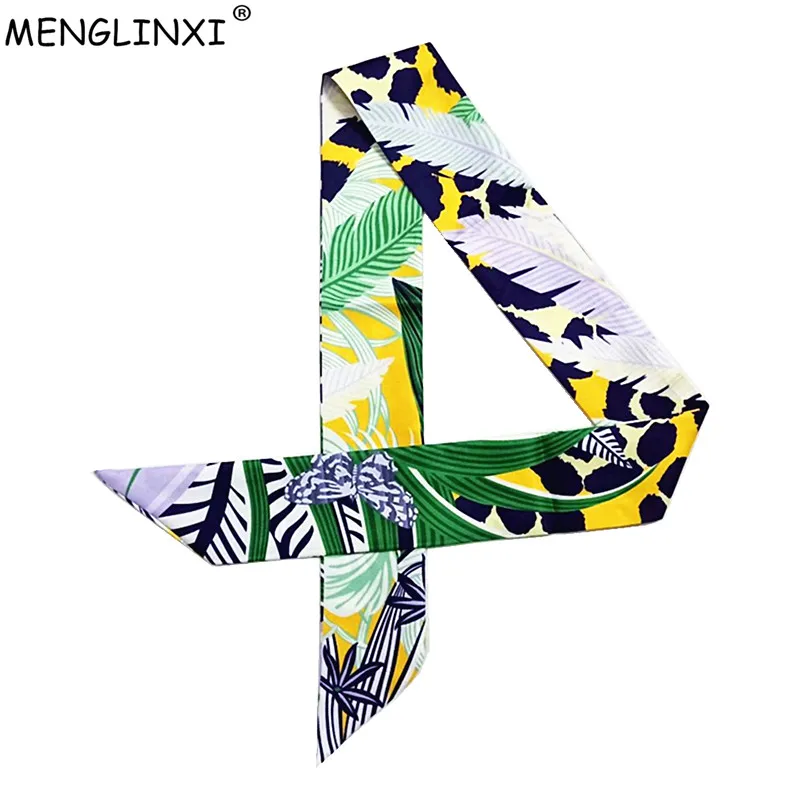 Butterfly Leaf Print Silk Scarf Luxury Brand Bag Scarf For Women Head Skinny Scarf Long Handle Bag Scarves Wraps Drop Shipping