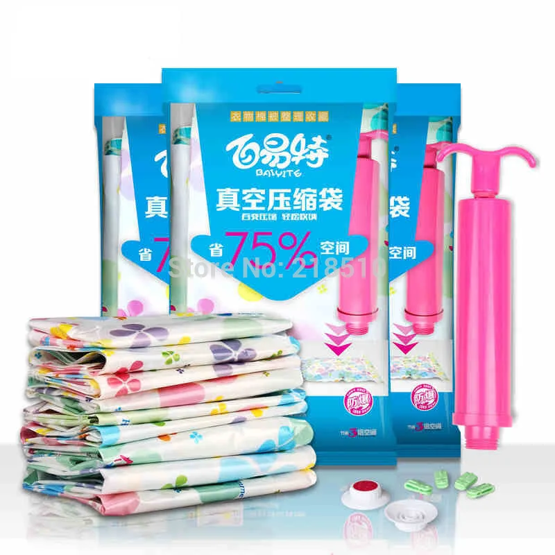 

10Pcs / Pack Special wholesale High Quality Vacuum Compression Bags Quilt Vacuum Storage Bag +1 Hand Pump Hot New