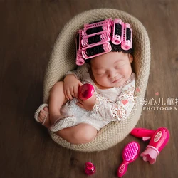 Speelgoed Voor Pasgeboren Fotografie Props Haardroger Krullen Set Mini Perm Staven Cap Baby Meisjes Badjas Foto Schieten Studio Accessoires