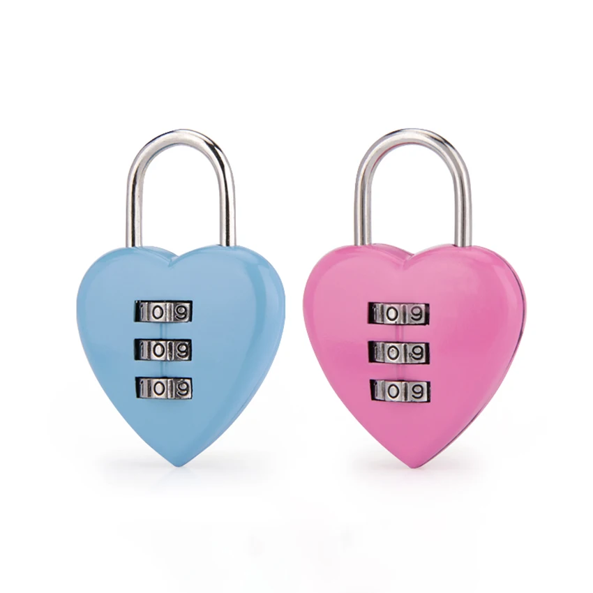 3 Digits Luggage Suitcase Metal Padlock Heart Shape Mini Coded Lock Outdoor Baggage Cute Password Locks Handbag Protector