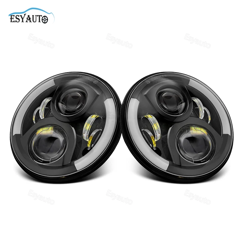 

1pair 40W 7inch led led headlight amber angel eye ring hi lo beam H4 H13 connector 4X4 offroad truck for wrangler jeep