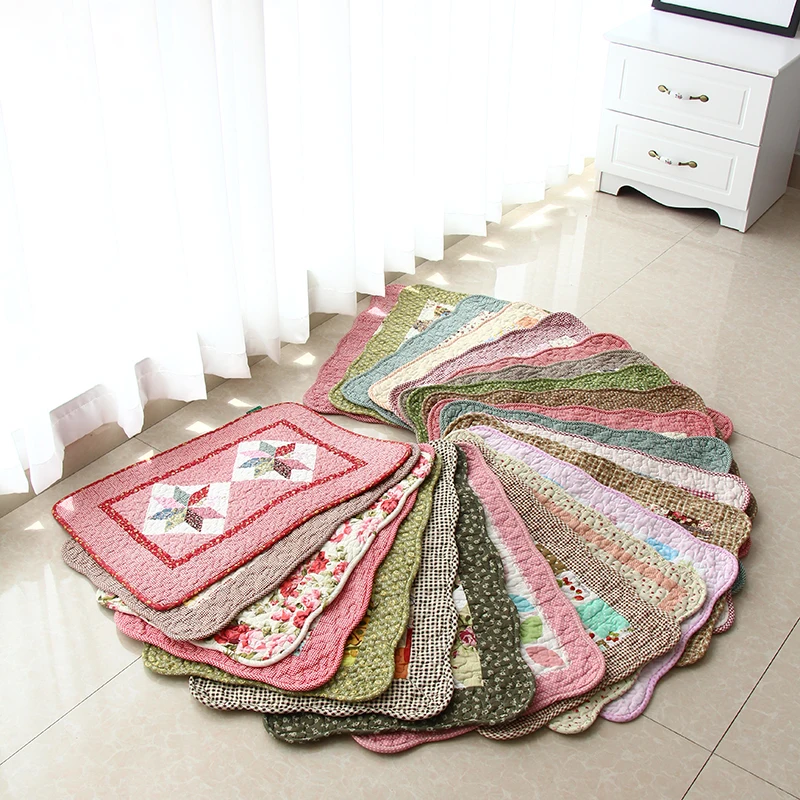 40*60cm Washable Cotton Carpet Quilted Welcome Doormat Flower Bedroom Floor Mats Anti-slip Hallway Kitchen Floral Mat Drop ship