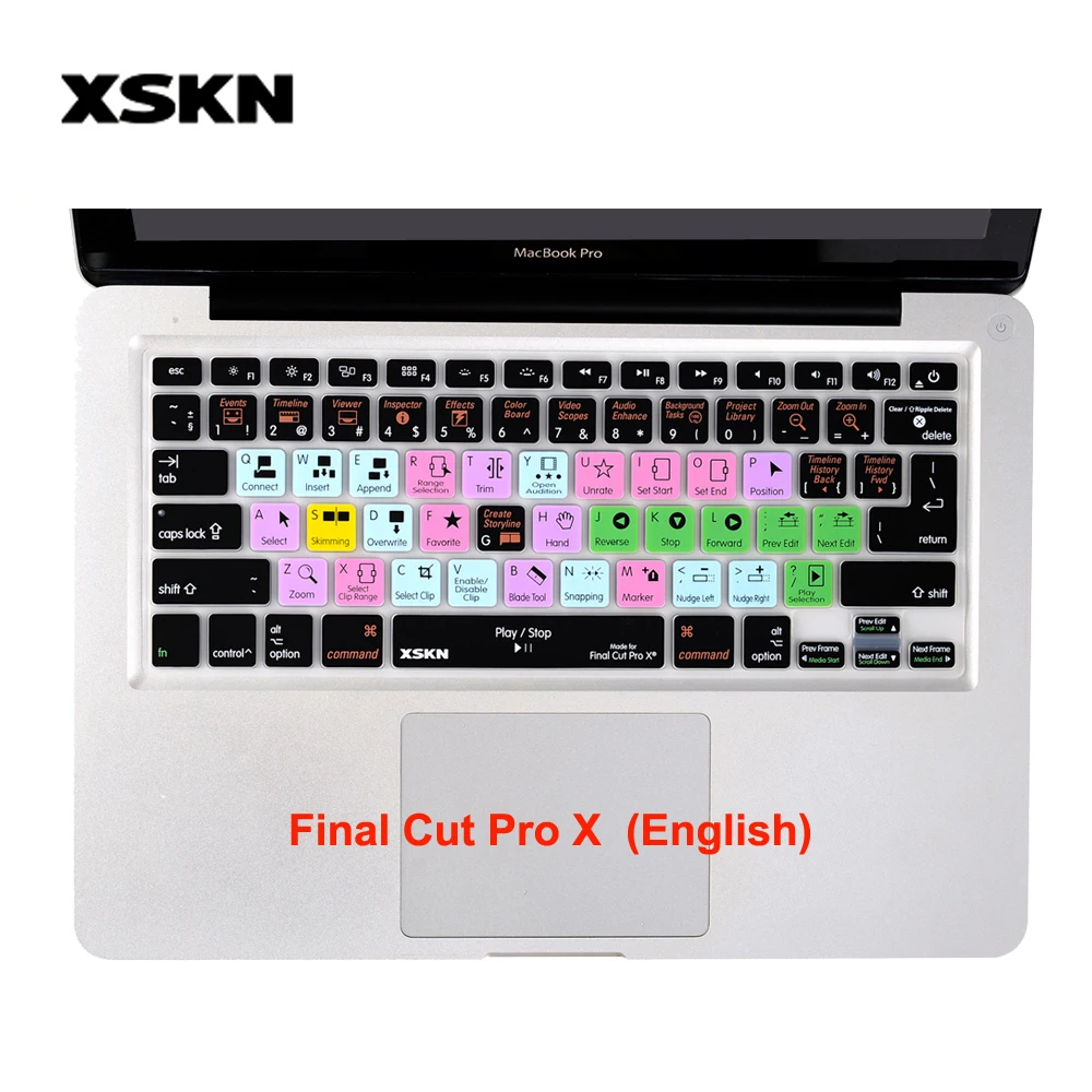 

Силиконовый чехол для клавиатуры XSKN Final Cut Pro X, чехол для Macbook Air Pro Retina 13 15 17 и алюминиевая беспроводная клавиатура