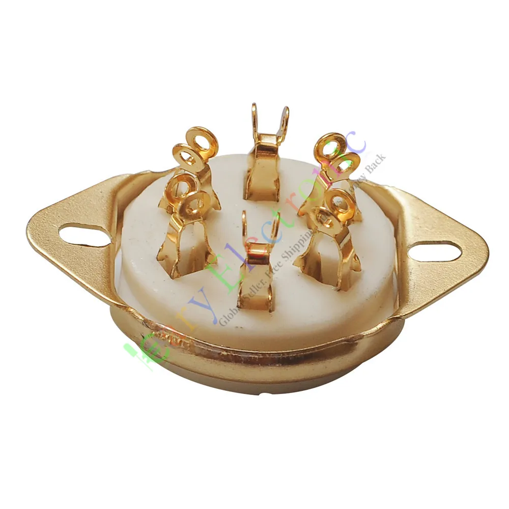 Wholesale and retail 4pc 6pin Gold Ceramic vacuum tube sockets valve Fr 310 366 audio amps radio DIY free shipping