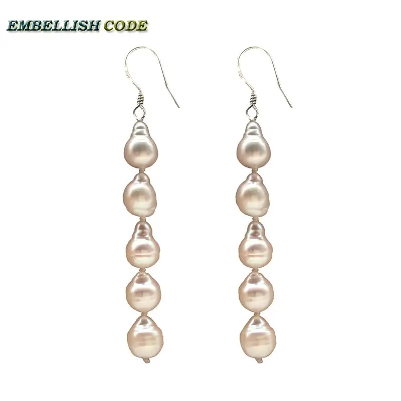 Popular Hook Dangle Earring Long Shape Cultured Pearl White Color Tissue Nucleated Flame Ball Lustrous For Girl Or Women