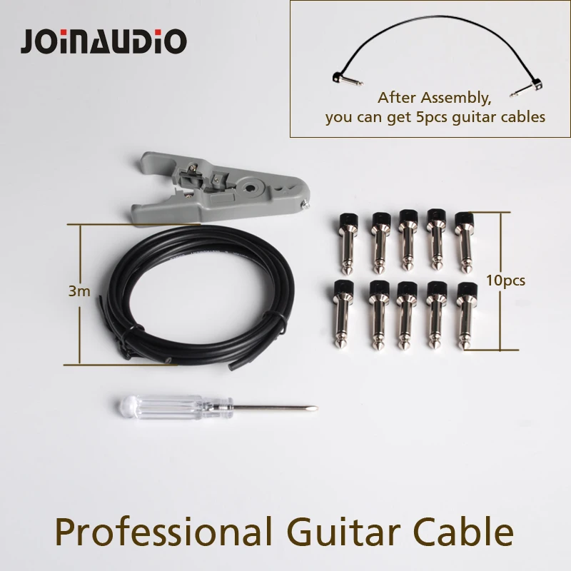 JOINAUDIO-tablero de Pedal sin soldadura, Kit de Cable de guitarra DIY de cobre con 6,35 enchufes Mono sin soldadura (longitud de cable de 3m)