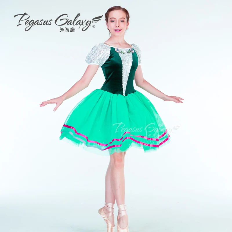 Cô gái Nhung Cơ Thể Màu Xanh Giselle Váy Nữ Ballet Khiêu Vũ Trang Phục Tutu Dress Adult Coppelia Ballerina Váy Ba Lê Váy B-6366