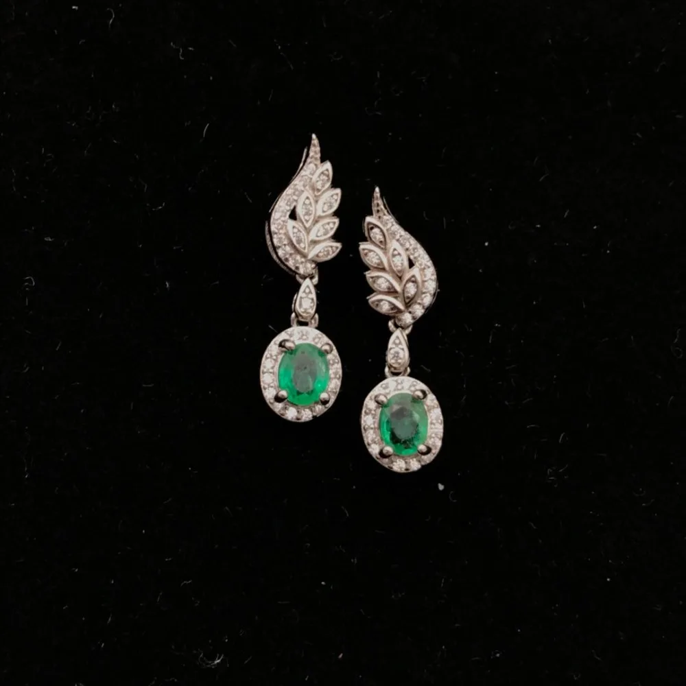 Oval Green Stone Earrings for Women 925 Sterling Silver Emerald drop Earrings Checkerboard Cutting Gem