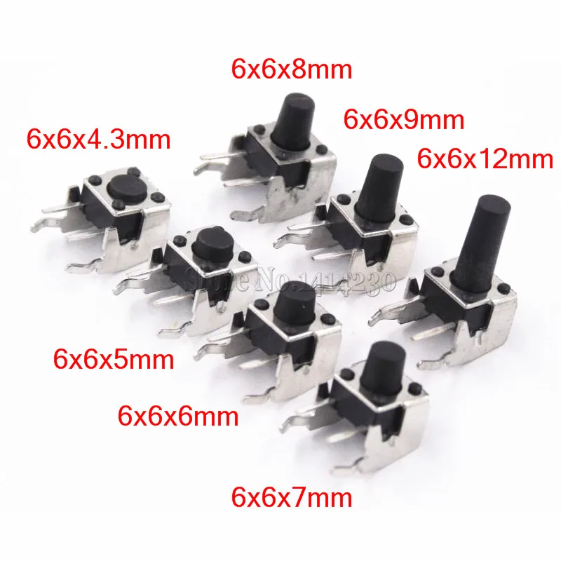 6x6mm Panel PCB Momentary Tactile Tact Mini Switch 6*6*4.3/5/6/7/89/10/12mm Right Angle With stent 6x6x4.3mm 5mm 6mm 7mm 8mm 9mm