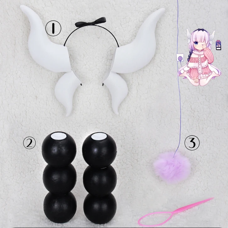 Miss Kobayashi\'s Dragon Maid Kanna Kamui 100cm Long Purple Ombre Heat Resistant Hair Cosplay Costume Wig+6 Balls +Tail +Horn