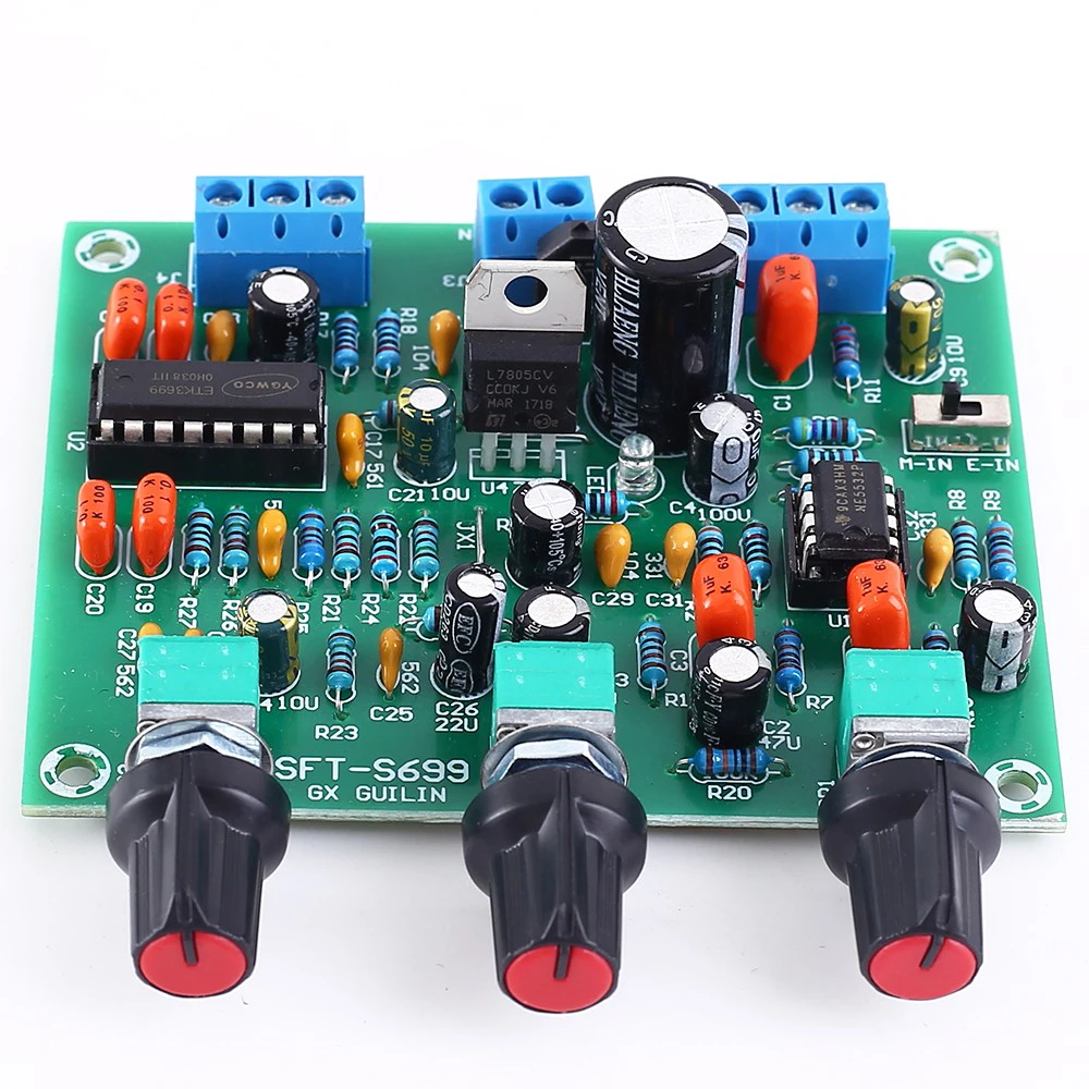 Microphone Amplifier Preamp Reverb Board Digital Kara OK Surround Delay ETK3699 12V Electret Dynamic Microphone Amplification