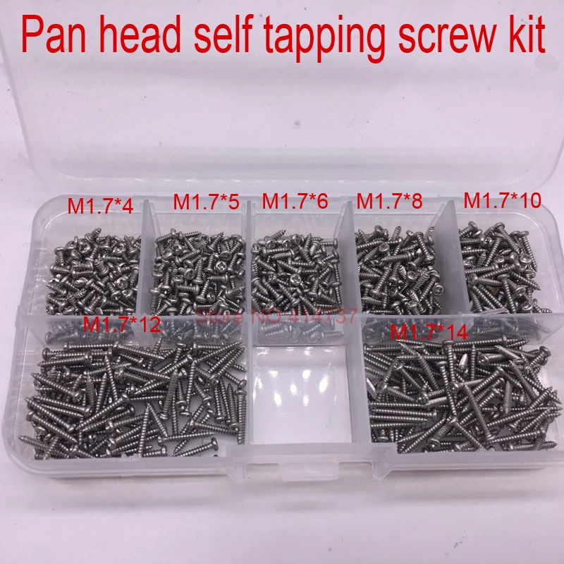 

700Pcs M1.7 stainless steel cross recessed phillips round pan head self tapping screw kit set M1.7*4/5/6/8/10/12/14