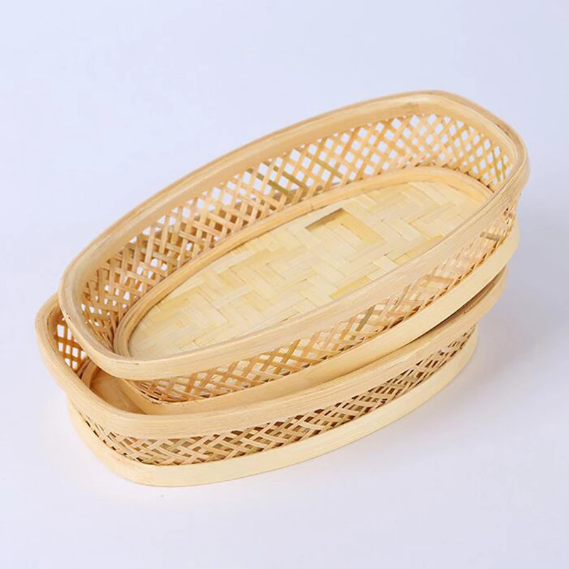 Serving Tray Fruit Basket Bamboo Plate Bread Holder French Fries Basket Calathus Production Round Food Basket Tableware Tray