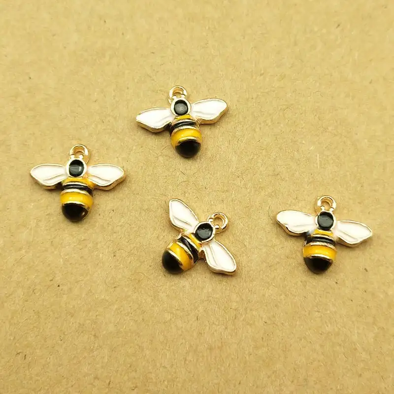 10pcs Enamel Bee Charm for Jewelry Making Zinc Alloy Gold Plated