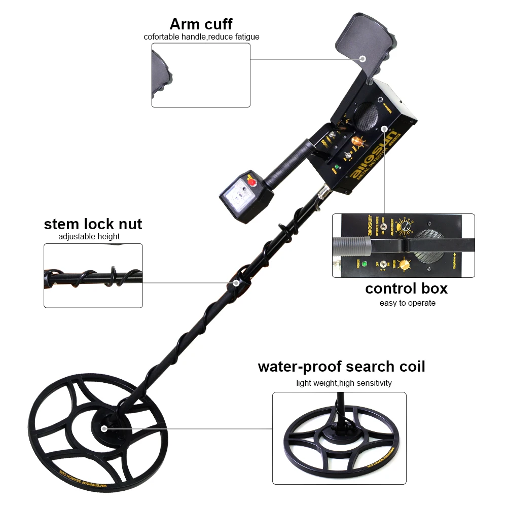 ALLOSUN TS130 Metal Detector Underground with iron box Gold Metal Detector Treasure Hunter