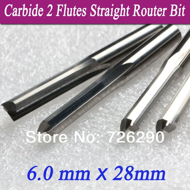 5pcs 6.0*28mm  2 Flutes Straight Router Bit,Solid Carbide Milling Cutters,Cutting Bits,Tools For Wood CNC