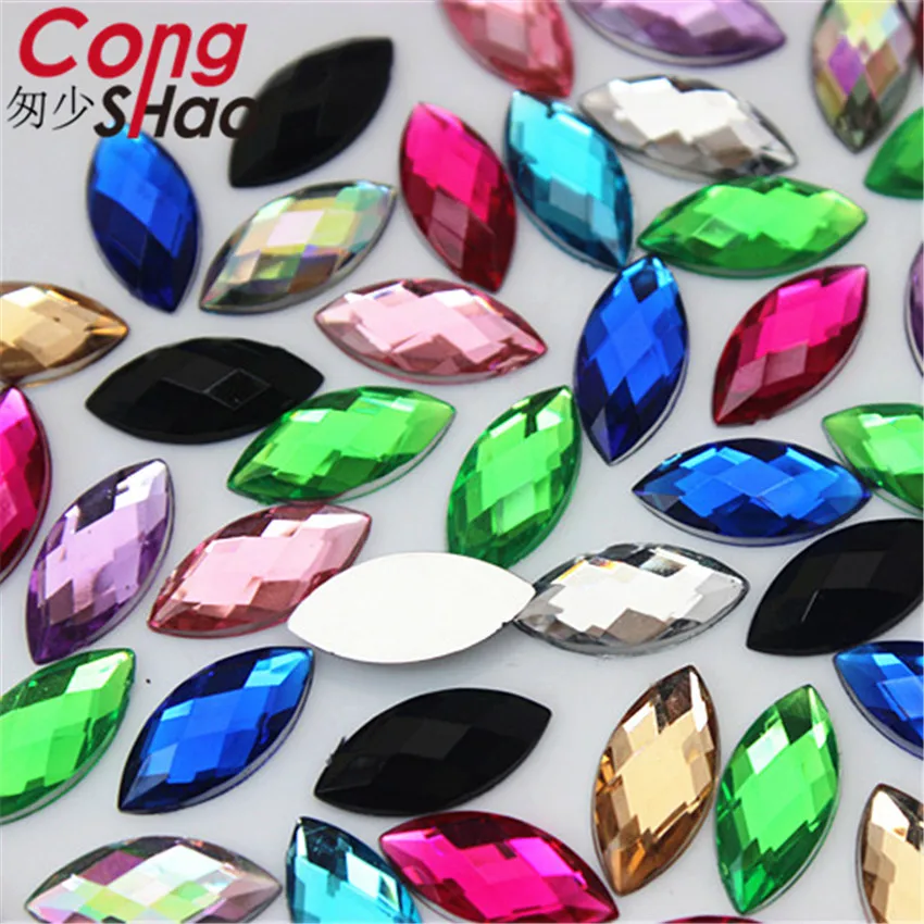 Cong Shao 300PCS 7*15mm Colorful Horse Eye Flatback Acrylic Rhinestone Trim Stones And Crystals DIY Decoration Accessories CS686