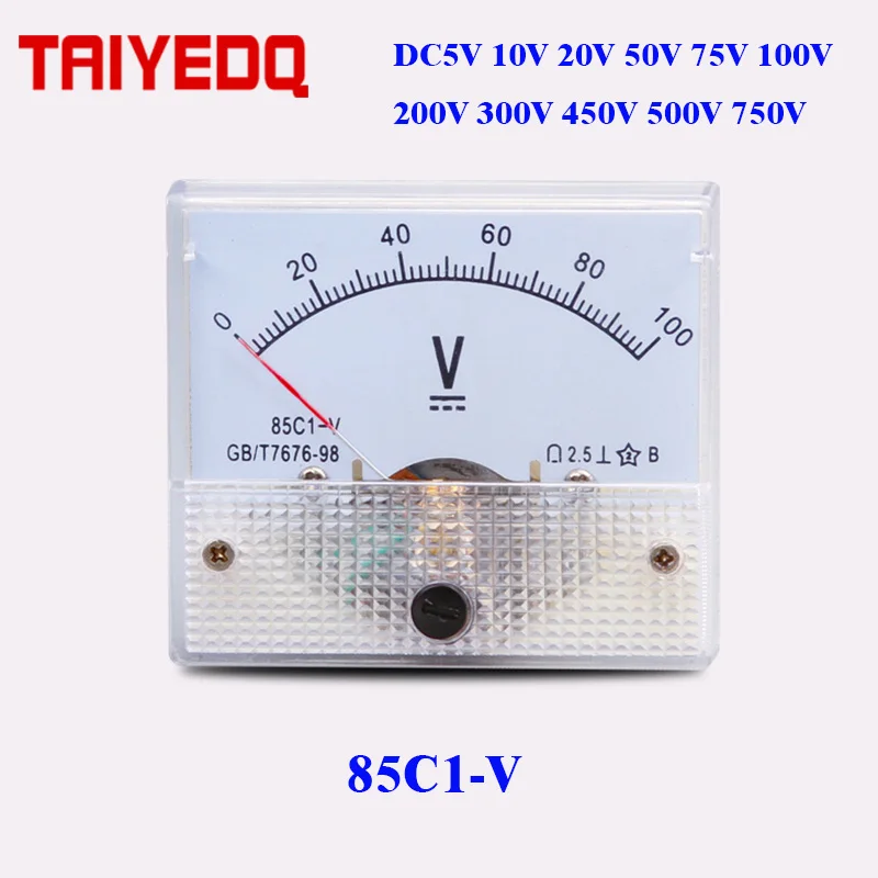 DC85C1-V Analog Panel Volt Voltage Meter Electric Voltmeter Gauge 5V 10V 50V 75V 100V 200V 300V 750V Mechanical Voltage Meters