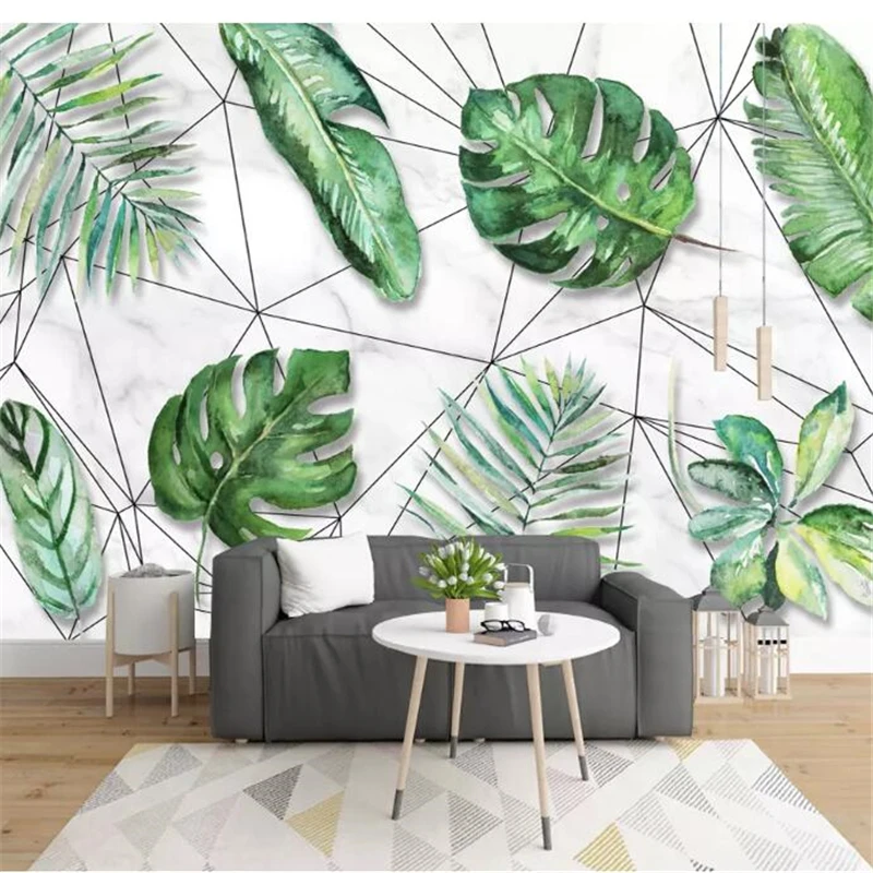 

wellyu papel de parede para quarto Custom wallpaper Nordic tropical rainforest banana leaf geometric lines background wall