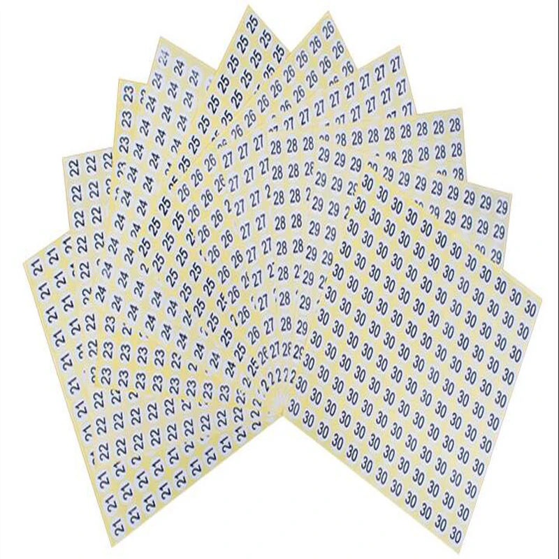 1000pcs for one number(1-60) Stock printed white size label stickers, number tags,Garment size label Round paper size sticker