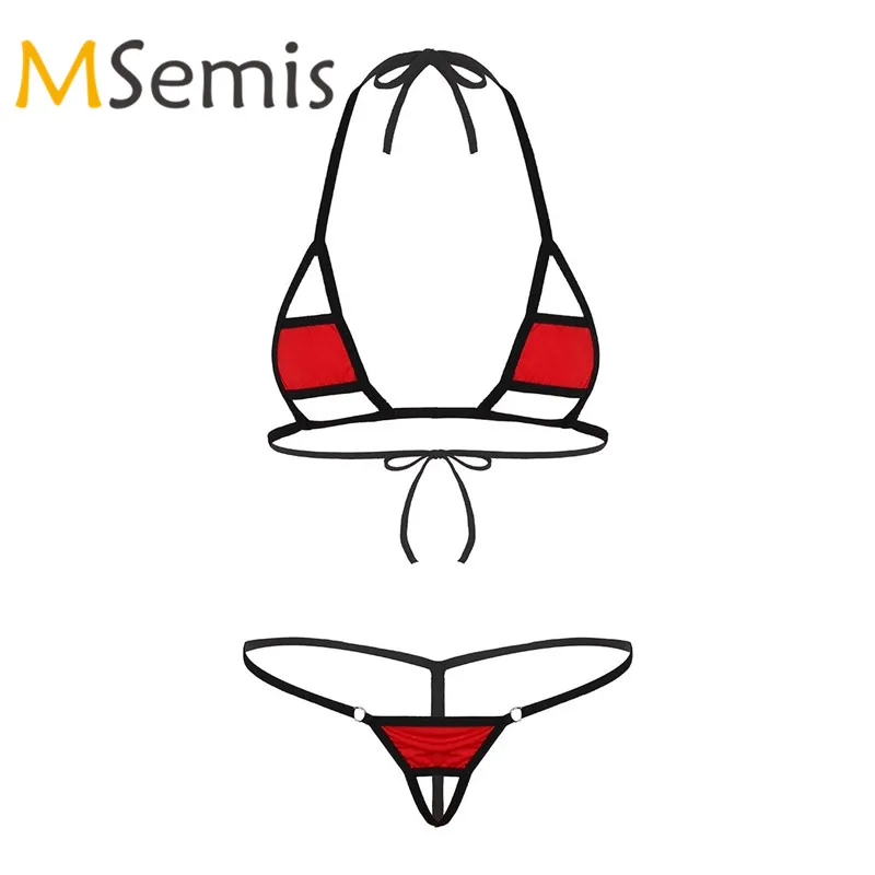 

Womens Brazilian Mini Bikini Swimsuit Lingerie Set Self-tie Mini Micro Swimwear Bikini Bra Top with G-String Briefs Underwear