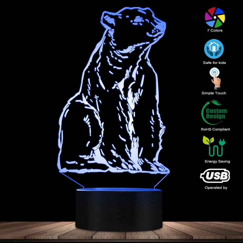 Animal Totem Polar Bear Night Light 3D Effect Optical Illusion The White Bear Desk Lamp Kid Room Nightlight Animal Themed Lamp