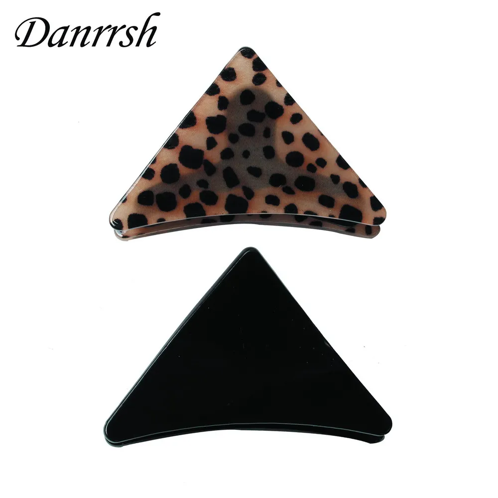 Triangle Hair Claws Set Black And Animal High Quality Acrylic Sheet Hair Accessories Plastic Hair Clips For Women Hairpins 2pcs