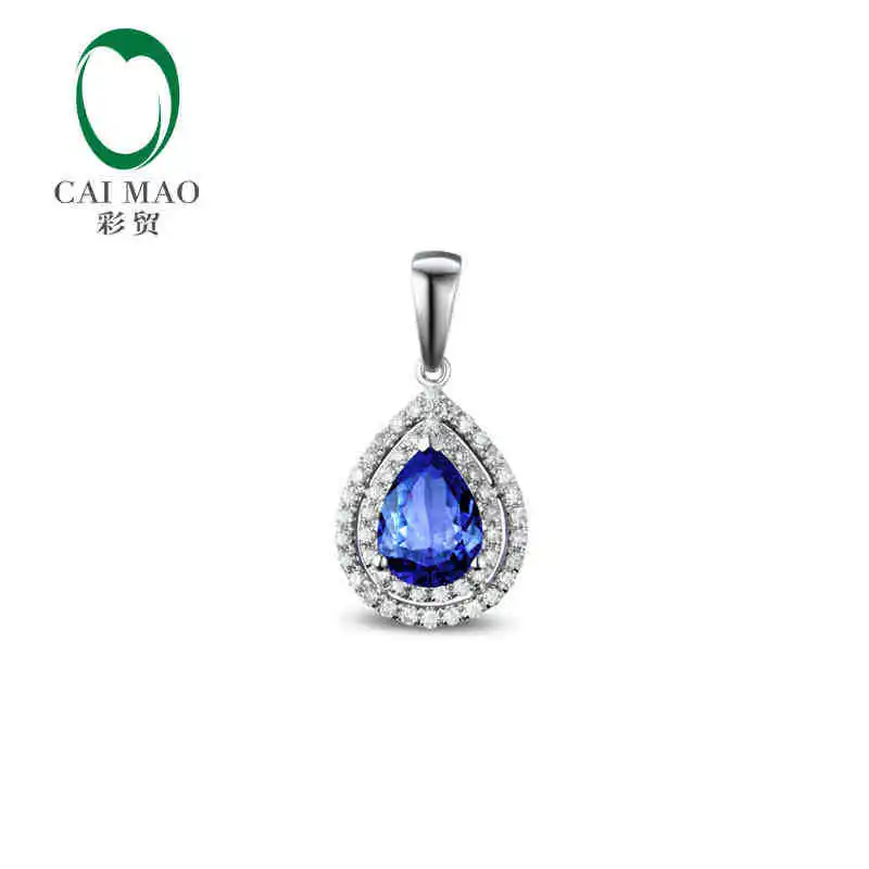 

CaiMao 14KT/585 White Gold 1.1 ct Natural IF Blue Tanzanite AAA 0.25 ct Full Cut Diamond Engagement Gemstone Pendant Jewelry