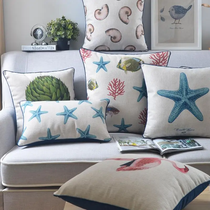 American Seaweed Starfish pillow  fish cushion Linen cushions waist throw pillows home decorative sofa cushions