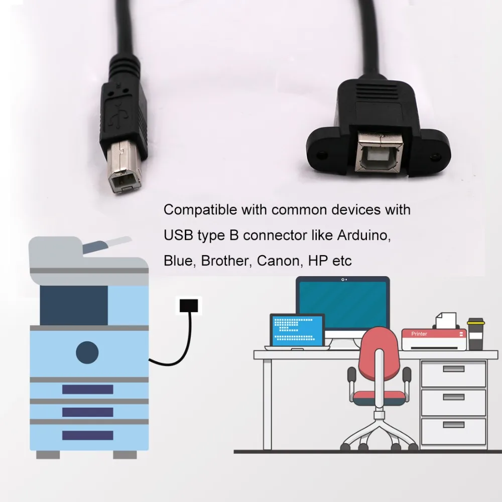 

0.5M 0.3M USB Print Cable USB B Male to Female Printing Cable Scanner Extension Cord Panel Mount Extend Cable High Quality