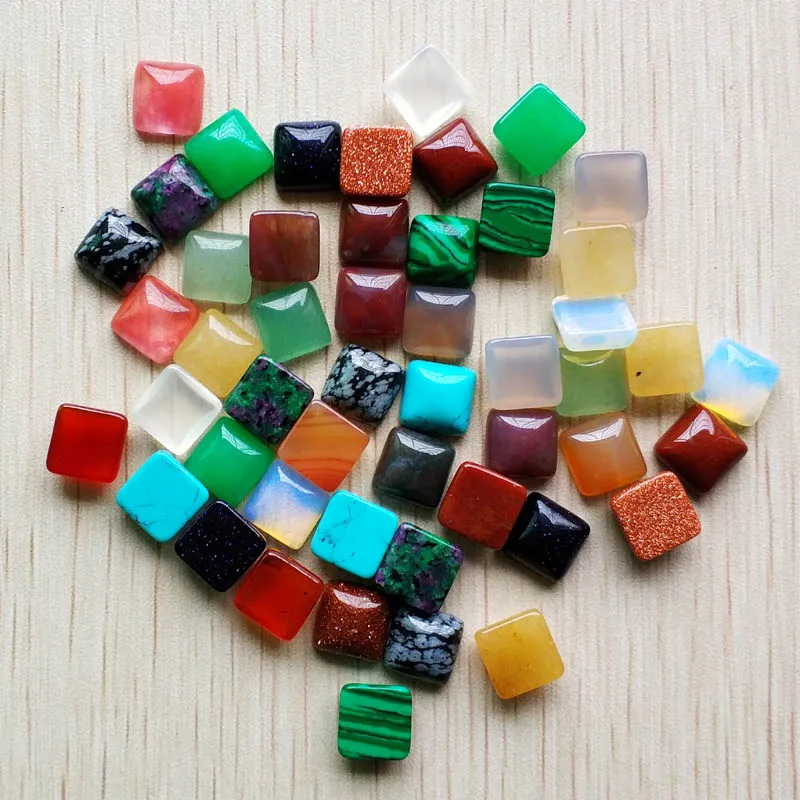 Wholesale 50pcs/lot 2018 new fashion assorted natural stone mixed square-shape CABOCHON  beads 10mm for jewelry making free