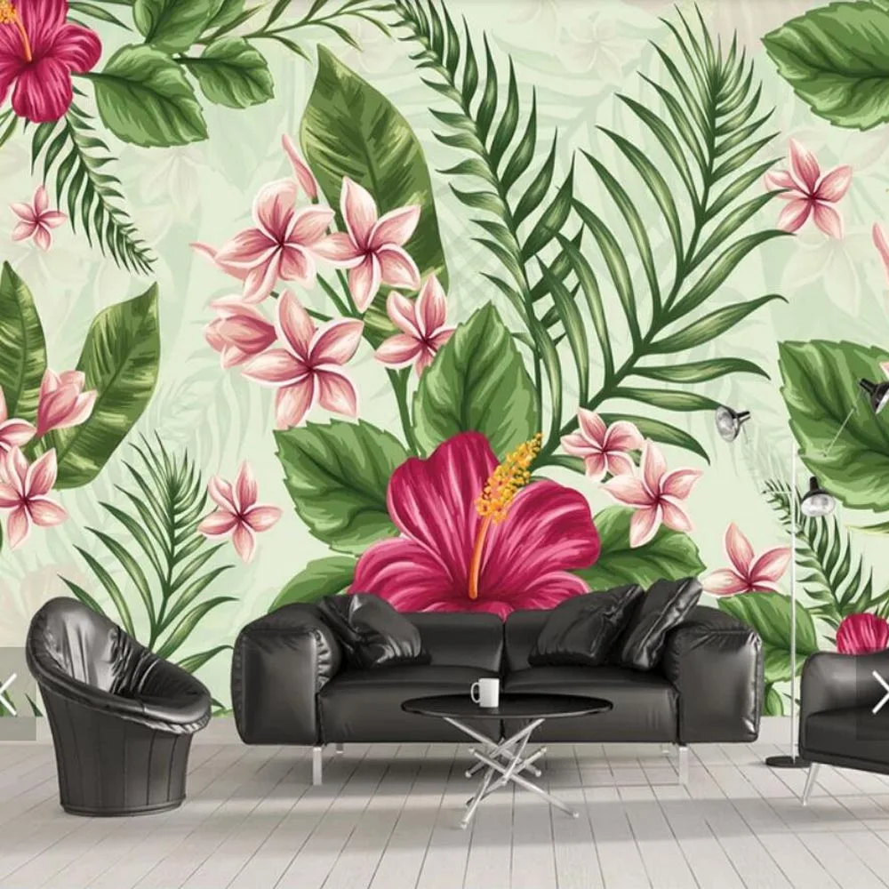 

Hand Painted Tropical Leaves Flower Wall Mural paper Printed Photo Paper Rolls Contact Rain Forest papers