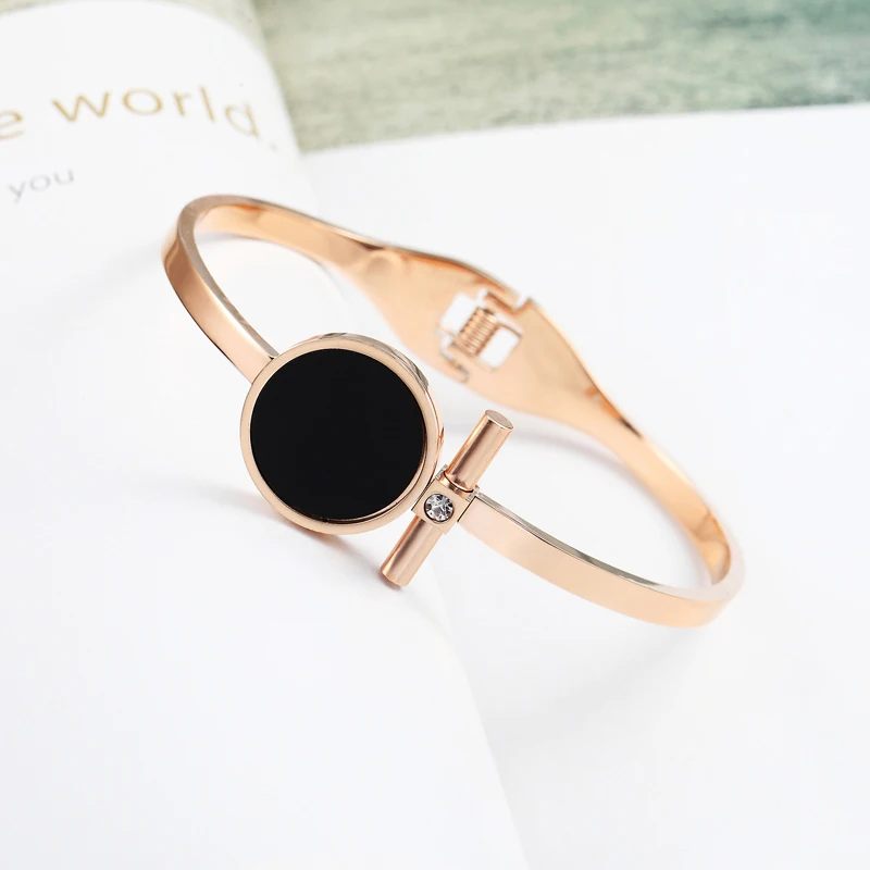 Top Quality Brand Bangle Big Circle Shell And Enamel Woman Bracelet & Bangle Stainless Steel Spring Open Love Jewelry For Women