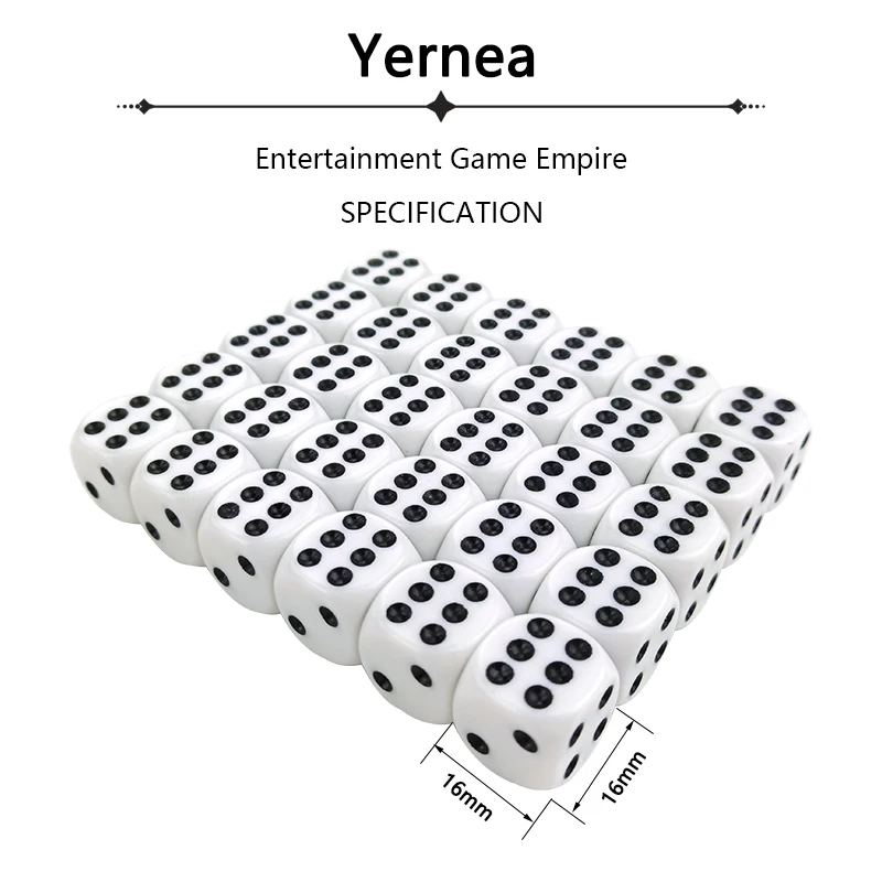 Yernea-juego de dados de alta calidad para beber, dados acrílicos de 16mm con punta blanca y negra, de esquina redonda blanca D6, para fiesta y