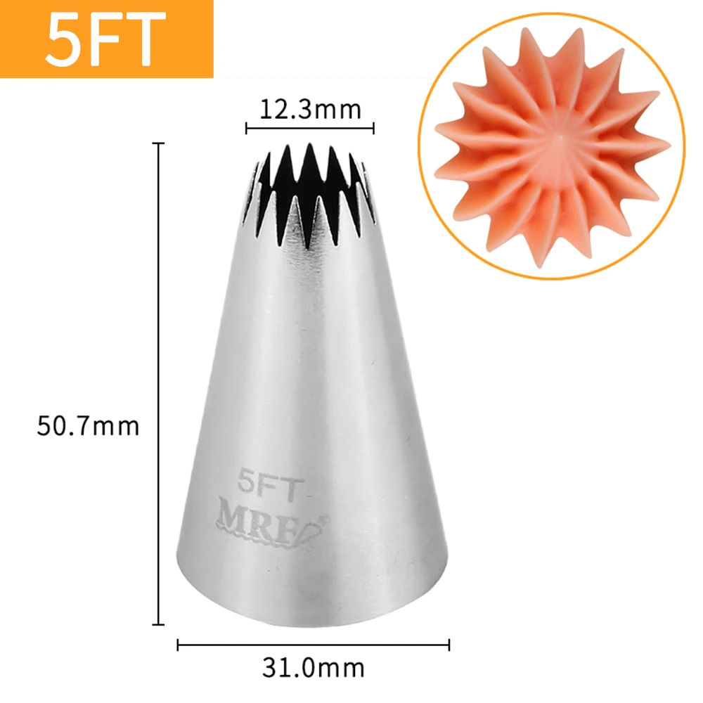 

MRF 1PCS Stainless Steel 18/8 Cake Decorating Large Pastry French Icing Nozzle With 15 Teeth,Bakery Dessert Piping Tips #5FT