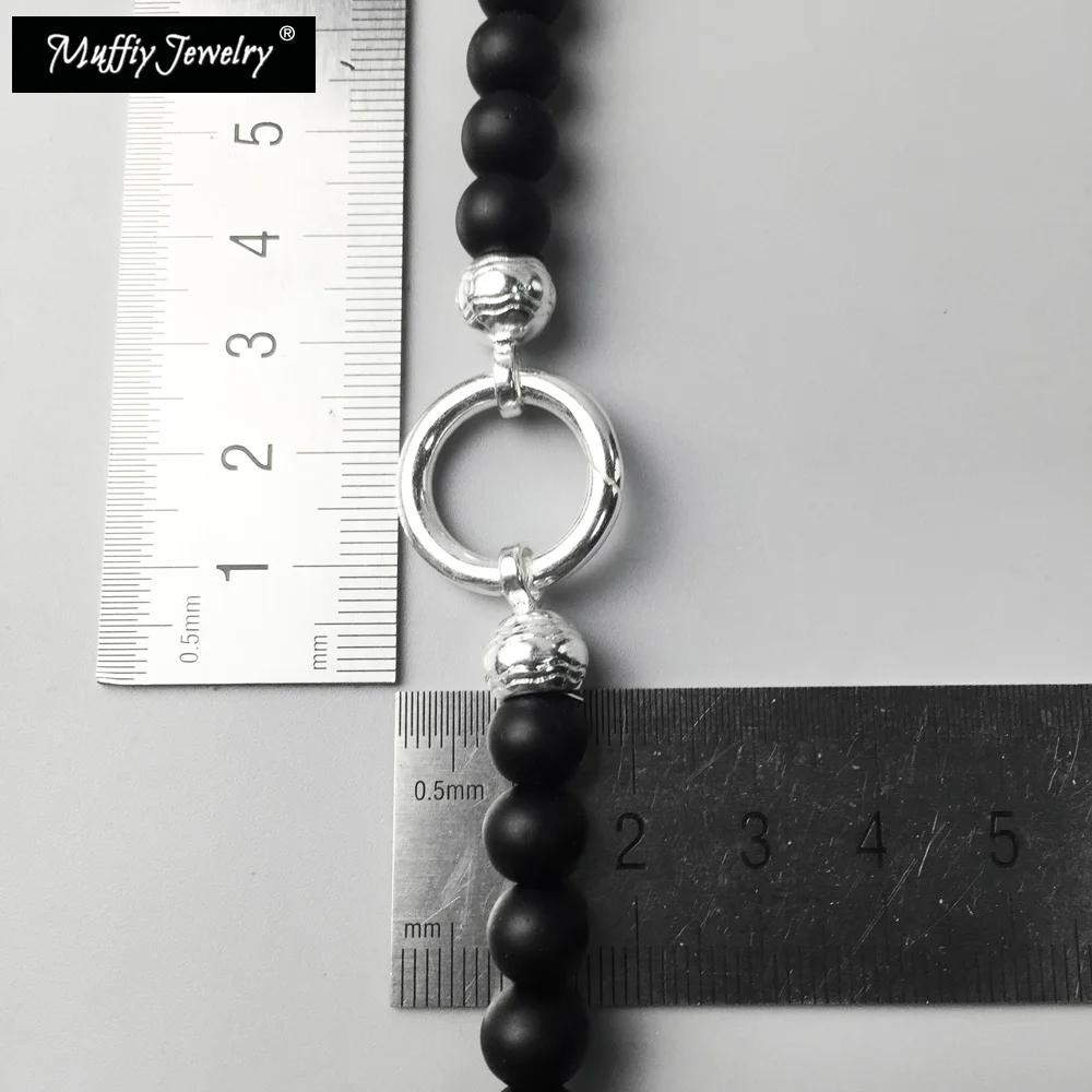 Beads Necklace Obsidian Pendant Carrier,Europe Trendy European Fashion Gift Jewelry in 925 Sterling Silver For Men Women