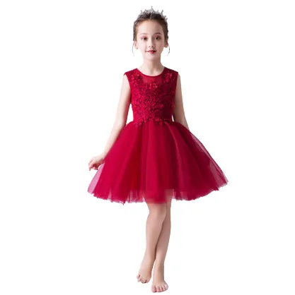 Beauty Emily Princess Ball Gown Red Flower Dress 2019 Knee Length First Communion Dresses Girls Pageant Dress Kids Prom Dress