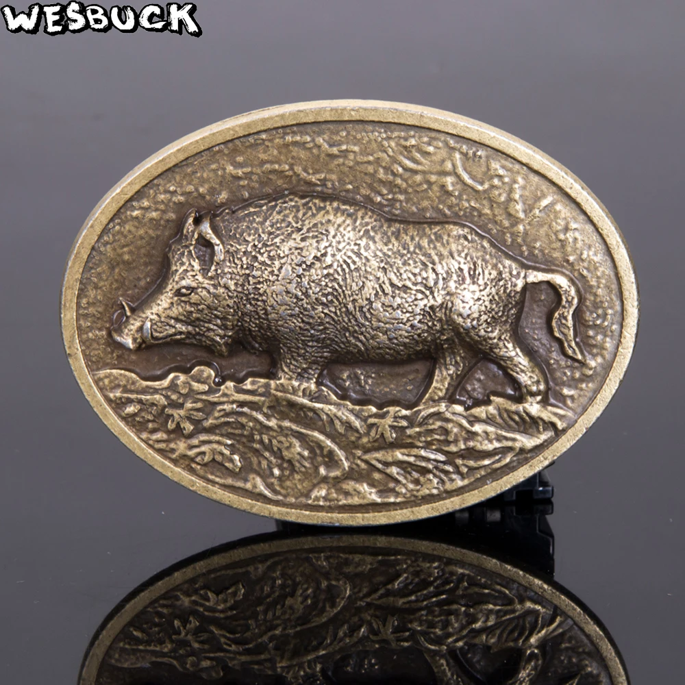 

5pcs MOQ WesBuck Brand Men's belt buckle male pig skin metal belt buckles fashion strap for men gift Wild boar pattern