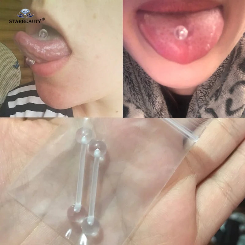7 pcs Soft Clear Barbell Tongue Piercing Tongue Ring Transparent Acrylic Nipple Ring Helix Piercing Nose Ring Sex Women Pircing