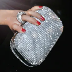 SEKUSA-Bolso de mano de noche para mujer, Cartera de noche con tachuelas de diamantes, con cadena, para hombro, para boda