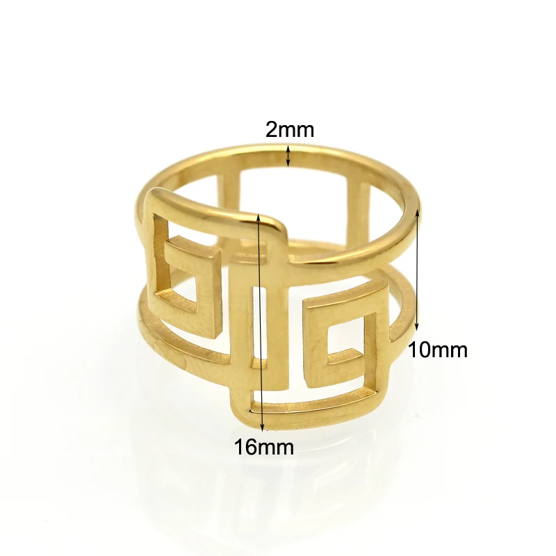 BORASI Vintage Engagement Ring Gold Color Fashion Jewelry Wholesale Trendy Geometric Great Wall G Shape Band Ring For Women