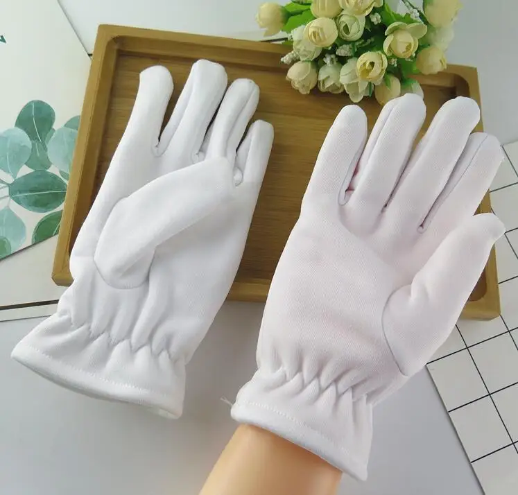 Men Women\'s Winter Thicken Thermal Warm White Color Cotton Etiquette Gloves Winter Thicken White Cotton Glove R223